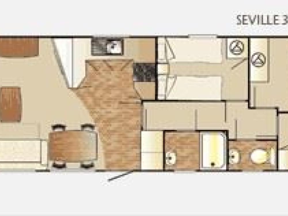 Luxuswohnwagen Typ 7 (6-8 Betten, 45 m², WC/Dusche, Haustiere erlaubt in einigen Wohnwagen) 